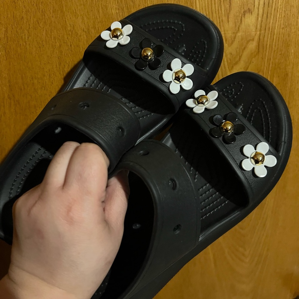 Platform crocs brand new with flower charms